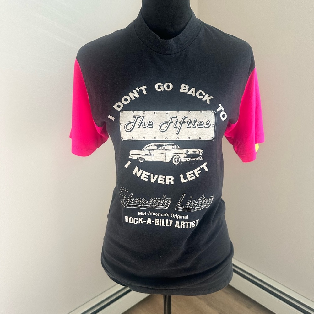Sherwin Linton Rock-a-Billy Black and Pink T-Shirt double sleeve